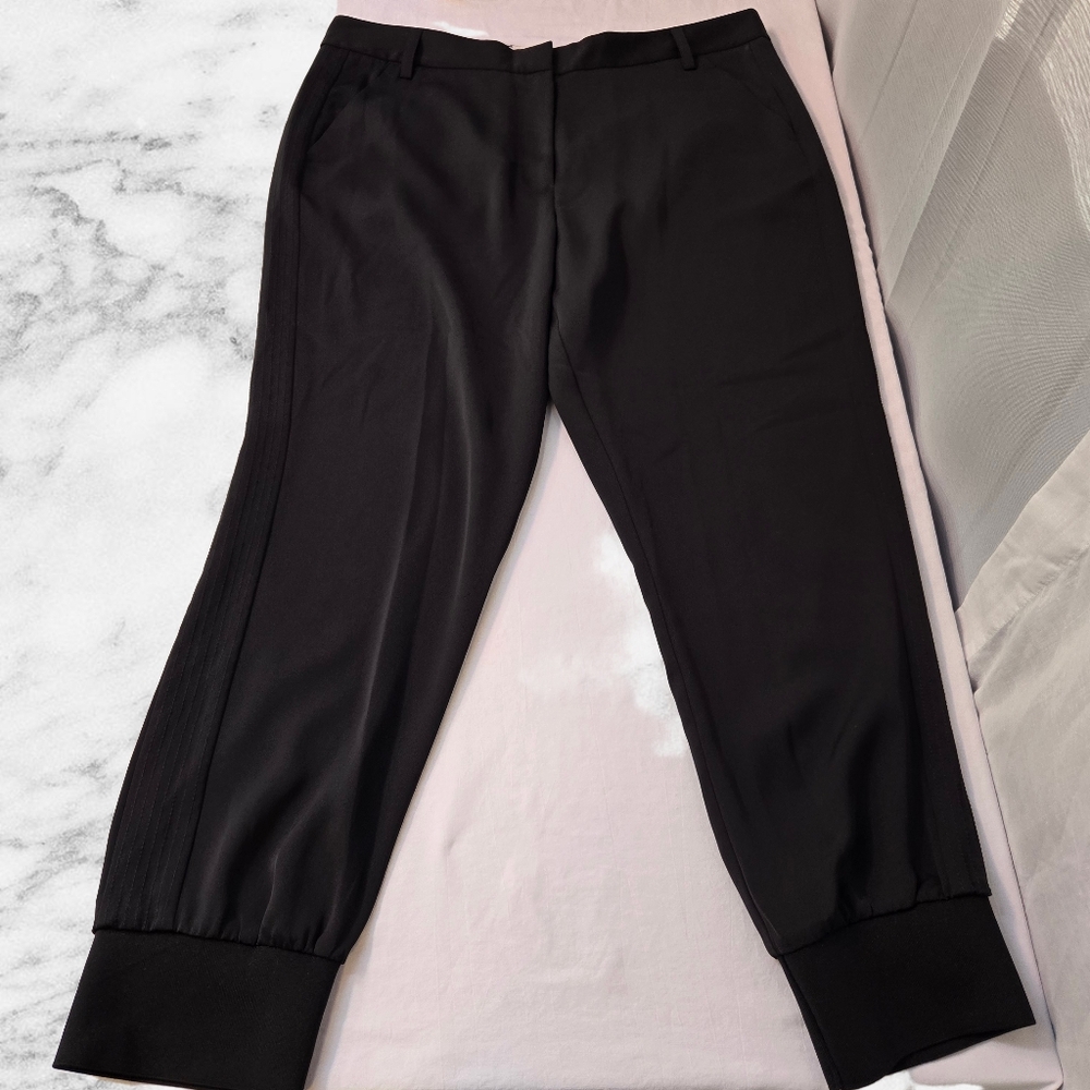ME+EM Tailored Satin Jogger Pants Black Size 16 NWT Luxury Tapered